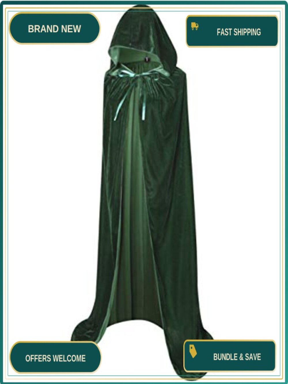 Long Velvet Hooded Cloak Witch Vampire Costume Cape Adult Unisex